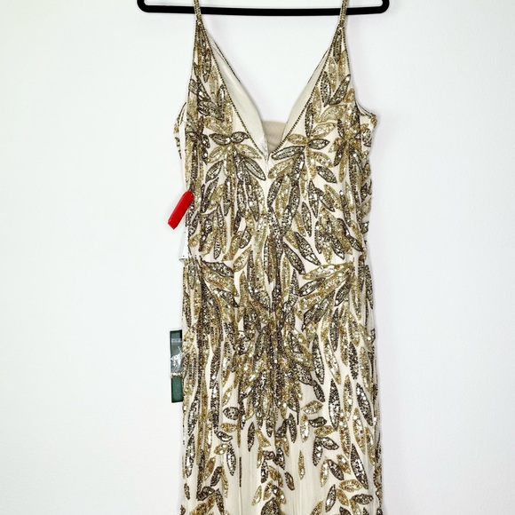 NWT Mac Duggal Embellished Leaf Evening Gown Nude Gold - Picture 6 of 7